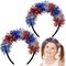 2 Pcs 4th of July Headband for Women, Adjustable Independence Day Pom Pom Hairband, Red White and Blue Patriotic Tinsel Headwear for Memorial Day Decoration Hair Accessories Party Favors